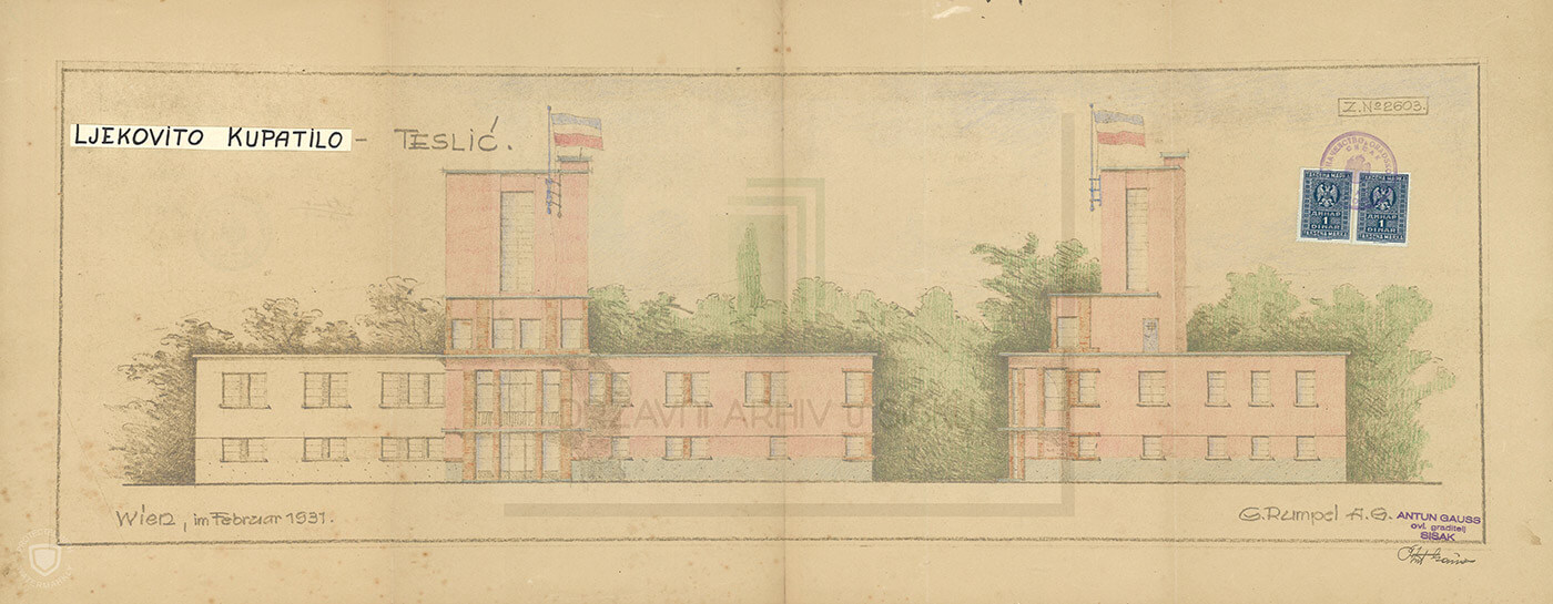 Skica pročelja Ljekovitog kupatila Petra Teslića, 1931.