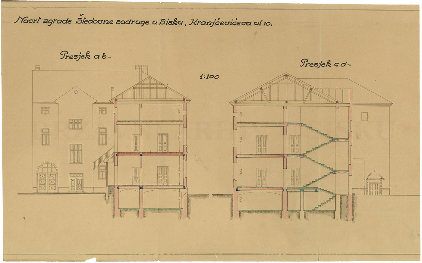Nacrt zgrade Štedovne zadruge u Sisku, 1930.