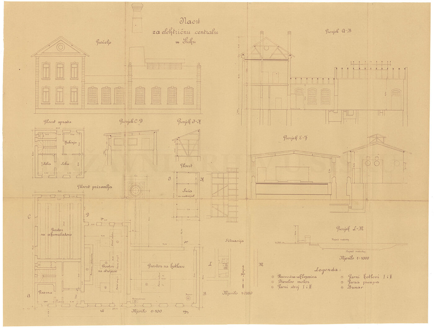 Nacrt za električnu centralu u Sisku, 1905.