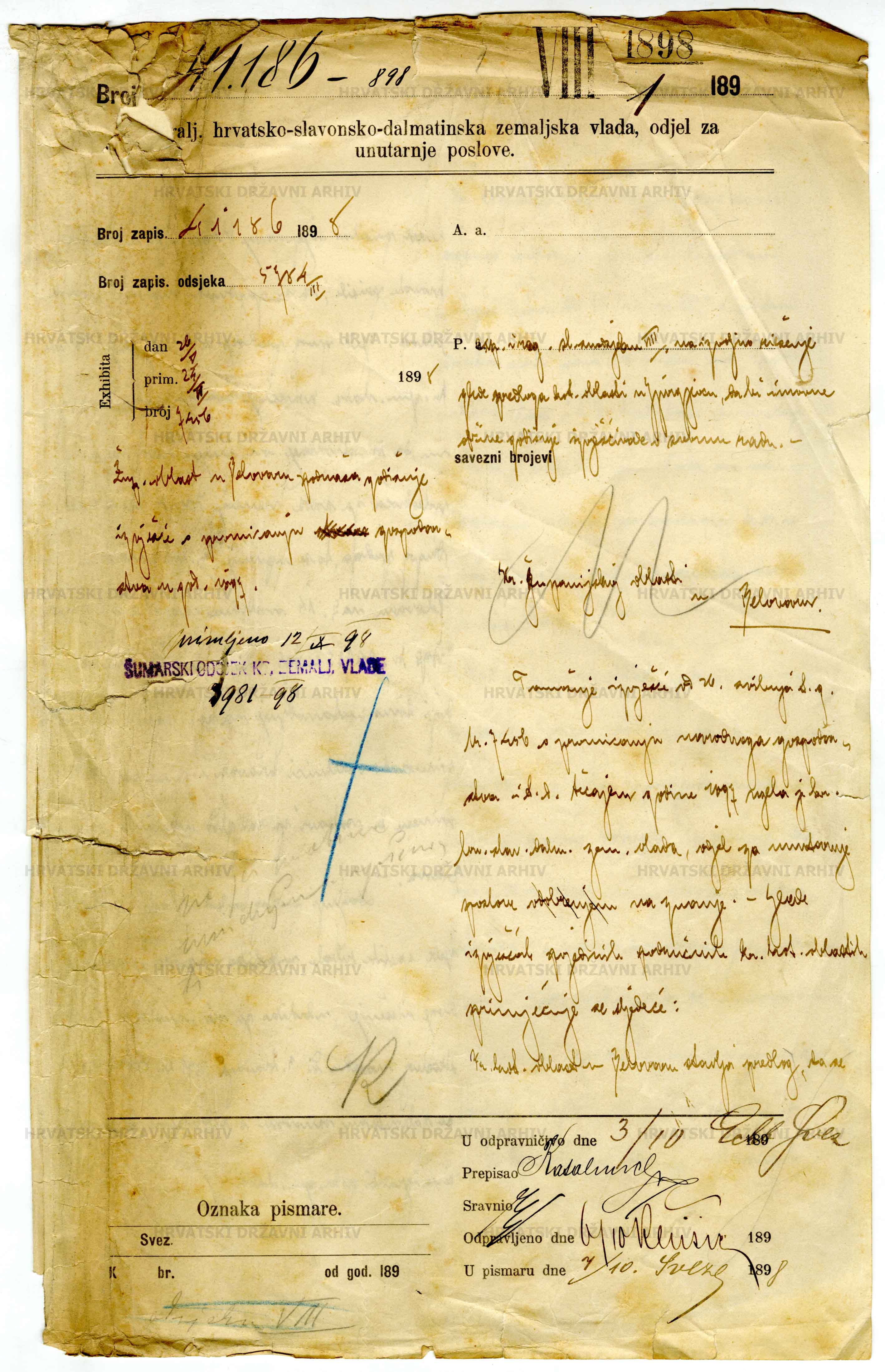 Županijska oblast u Bjelovaru – izvještaj o promicanju gospodarstva, 1898. - 1