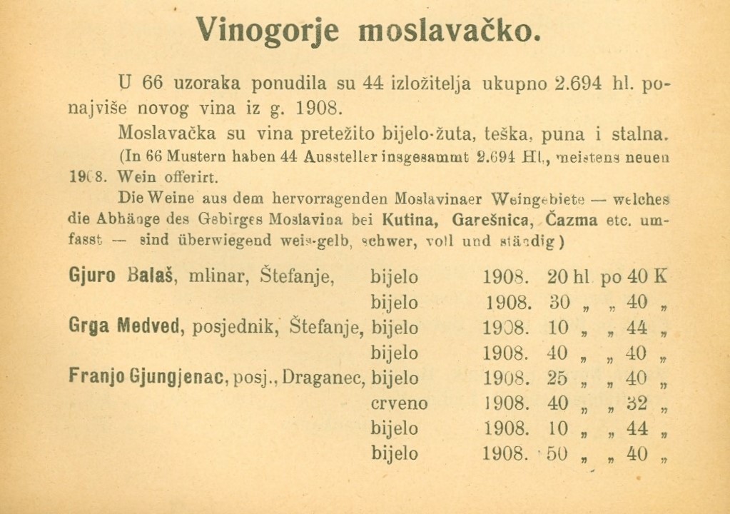 Katalog izloženih vina na zemaljskom vinskom sajmu u Zagrebu, 1909. - 1