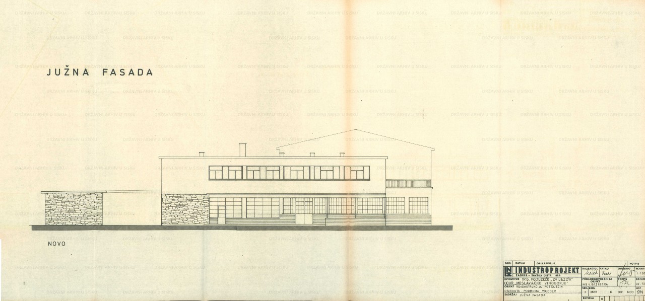 Projekt rekonstrukcije postojećih objekata podruma Voloder – južna fasada, 1973.