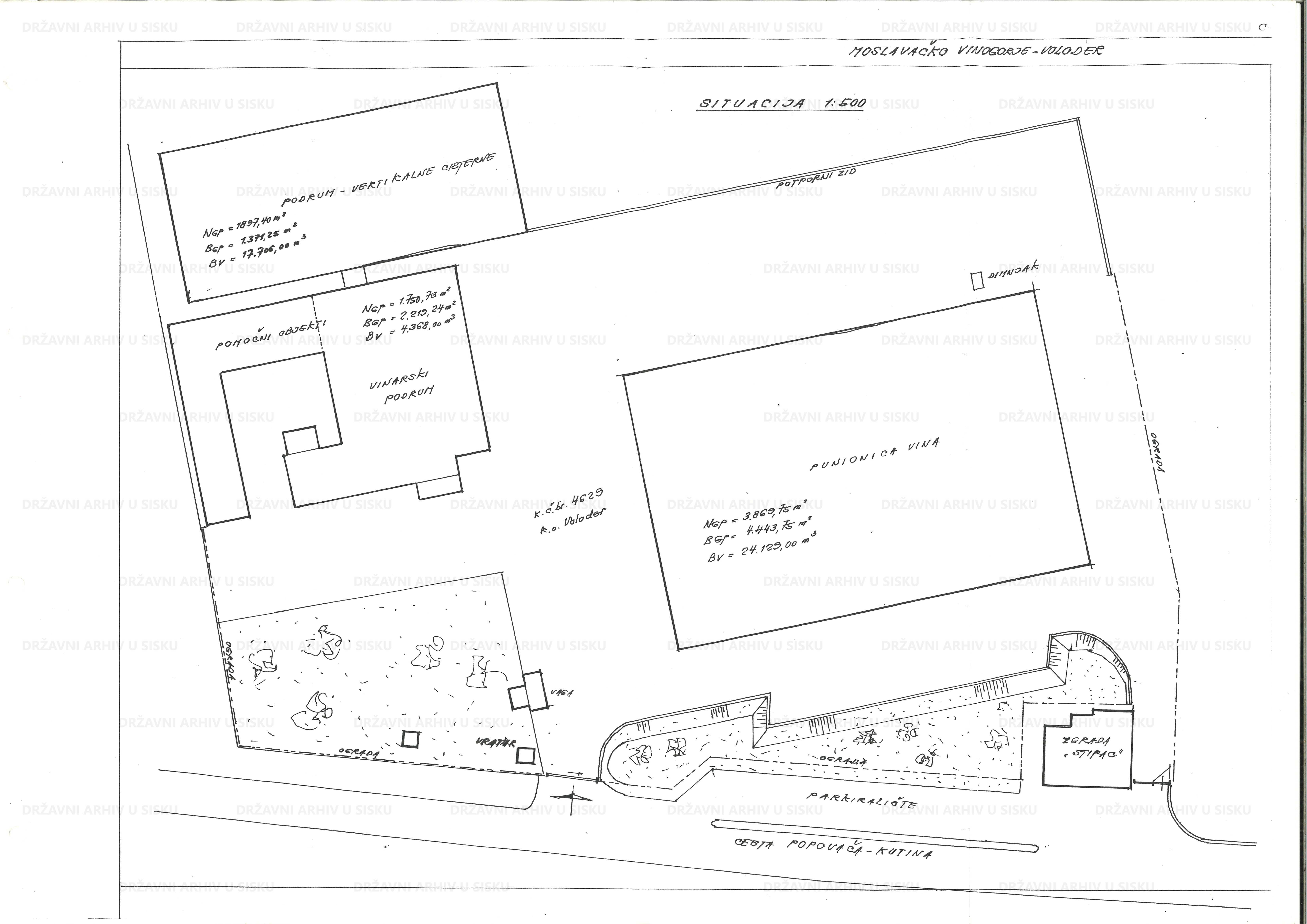 Projektni nacrt Moslavačkog vinogorja u Voloderu – situacija, 1991.