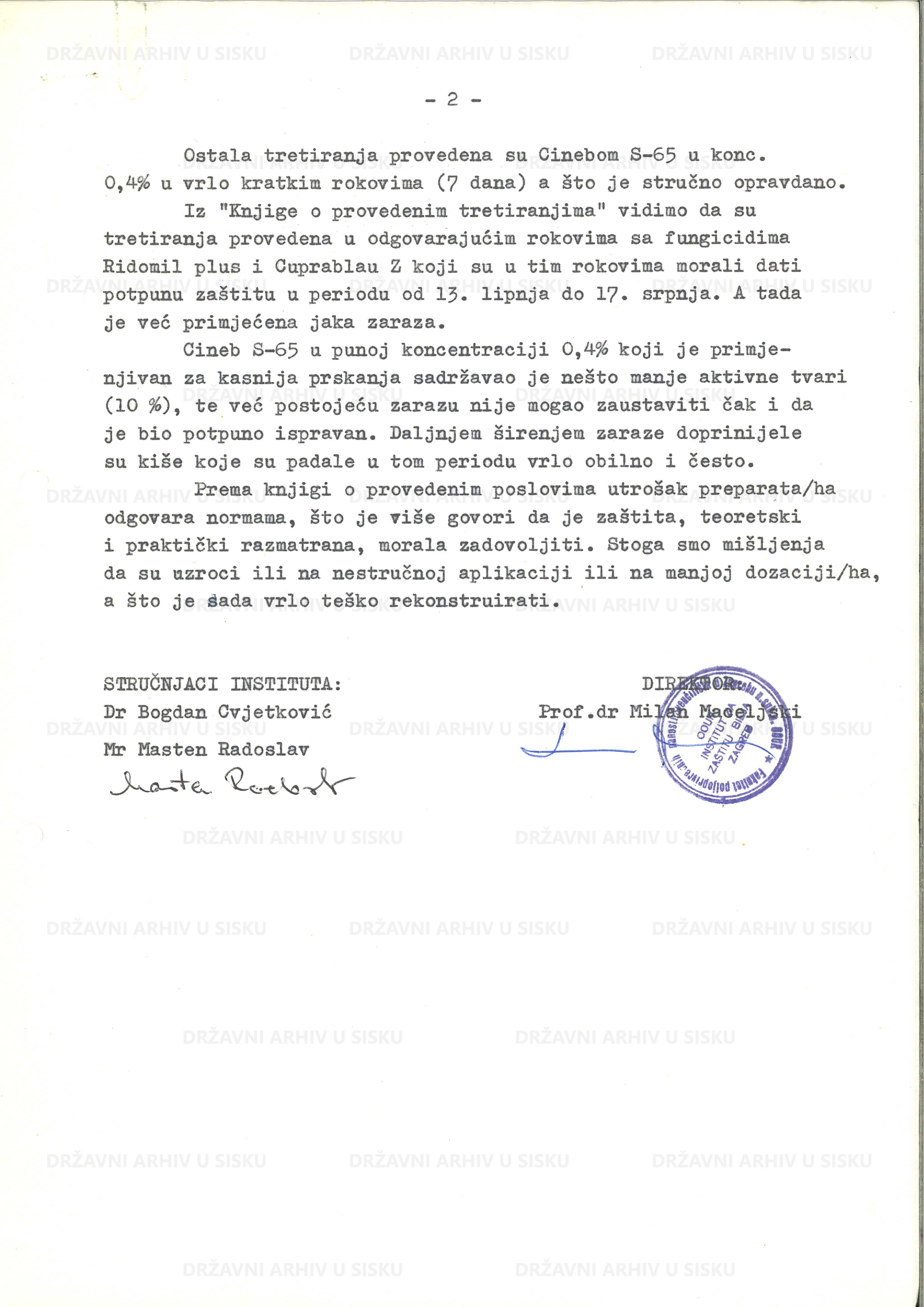 Izvještaj o zdravstvenom stanju vinograda Moslavačkog vinogorja u Voloderu, 1984. - 2